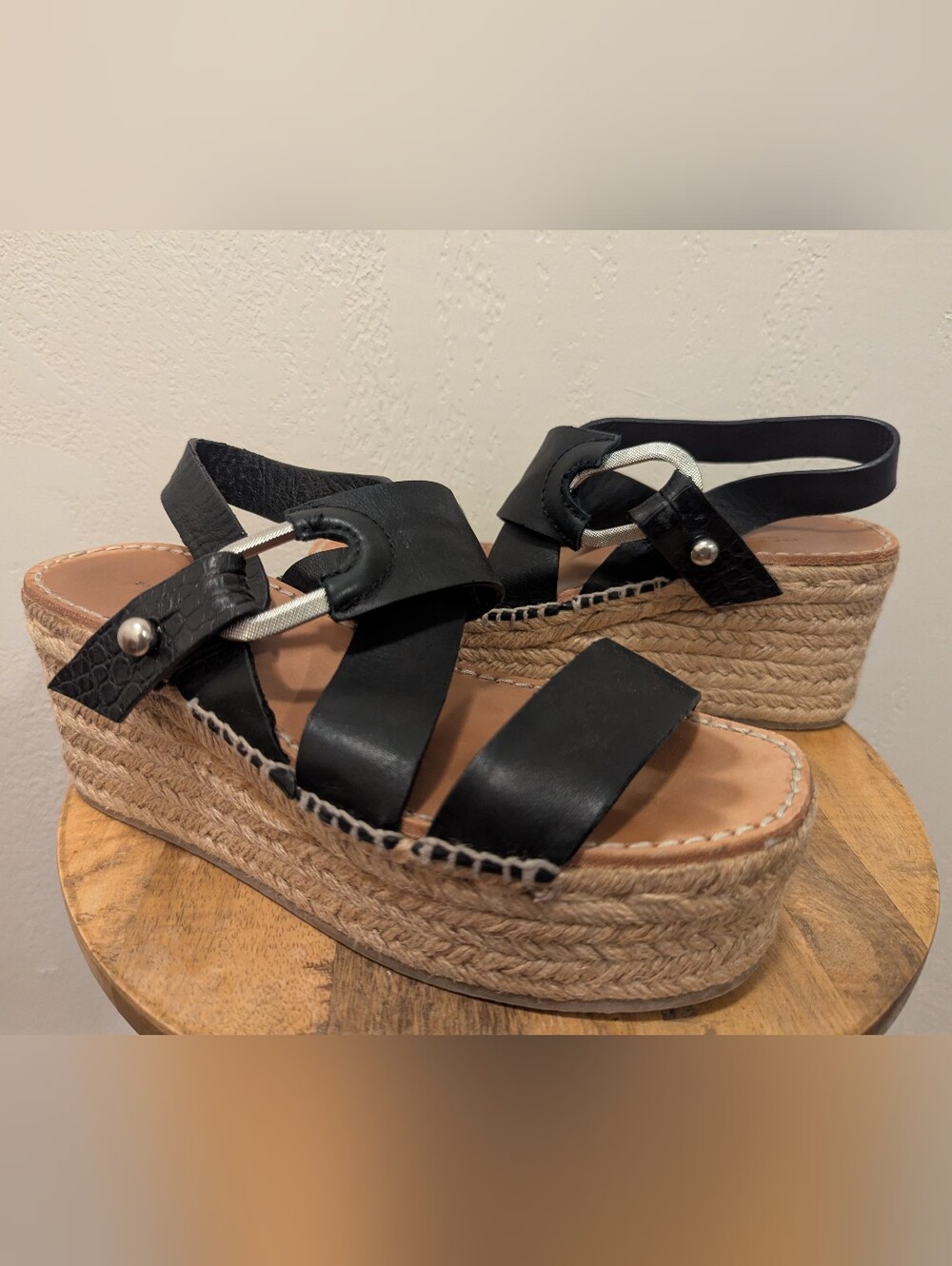 Rag & Bone August Platform Espadrille Sandals, Black (SIZE 36.5)
